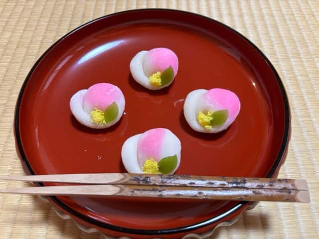 冬の茶道体験で供される椿の上生菓子。新宿 早稲田の茶道教室でいただく季節の和菓子